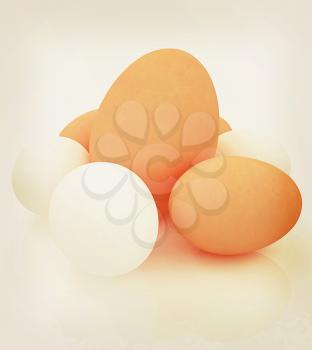 Big egg and eggs. 3D illustration. Vintage style.