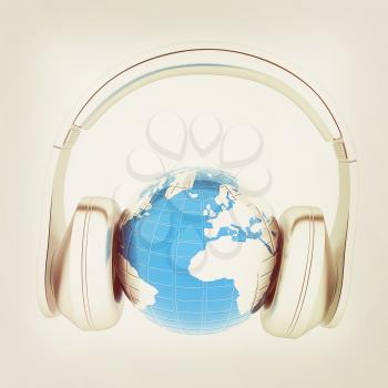 abstract 3d illustration of earth listening music . 3D illustration. Vintage style.