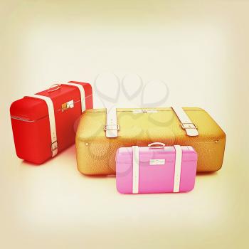 Traveler's suitcases. Family travel concept. 3D illustration. Vintage style.
