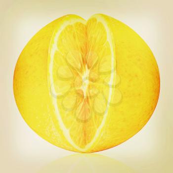 Orange fruit on white background cutout. 3D illustration. Vintage style.