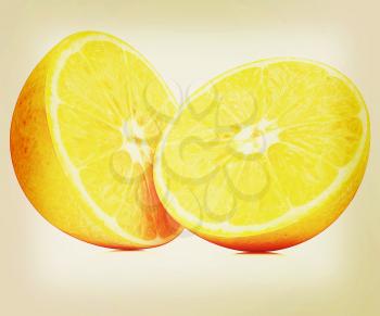 Orange fruit half on white background. 3D illustration. Vintage style.