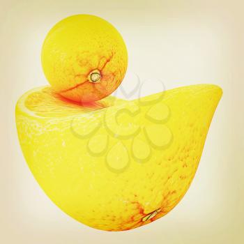 orange fruit on white background. 3D illustration. Vintage style.