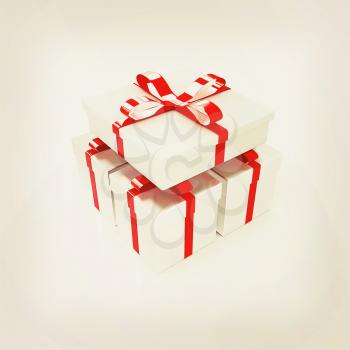 Gifts with ribbon on a white background. 3D illustration. Vintage style.