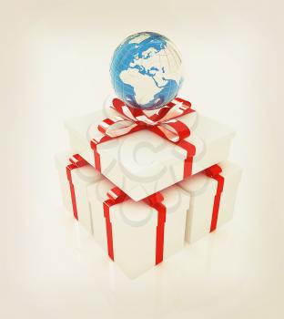 earth for gift on a white background . 3D illustration. Vintage style.