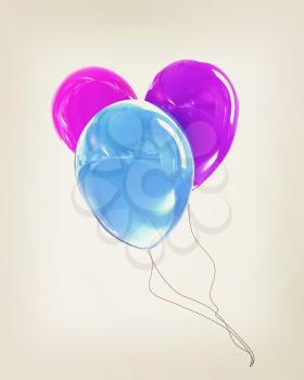 Color glossy balloons isolated on white . 3D illustration. Vintage style.