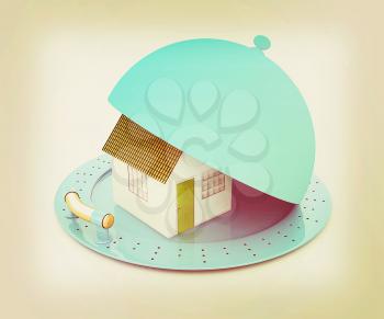 house on restaurant cloche isolated on white background . 3D illustration. Vintage style.