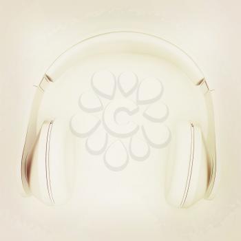 Headphones Isolated on White Background . 3D illustration. Vintage style.