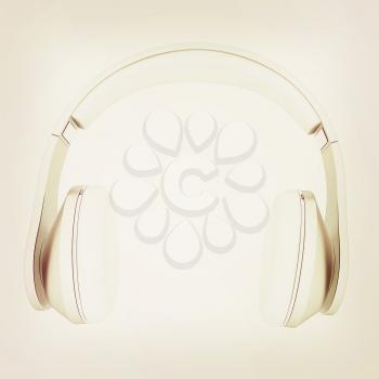 Headphones Isolated on White Background . 3D illustration. Vintage style.