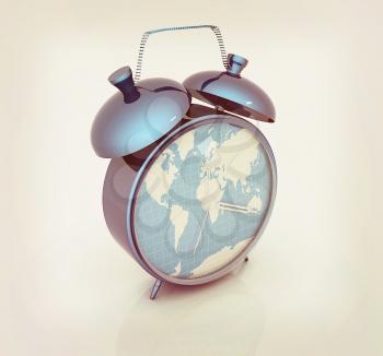 Clock of world map. 3D illustration. Vintage style.