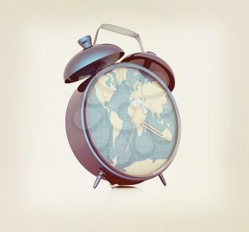 Clock of world map. 3D illustration. Vintage style.