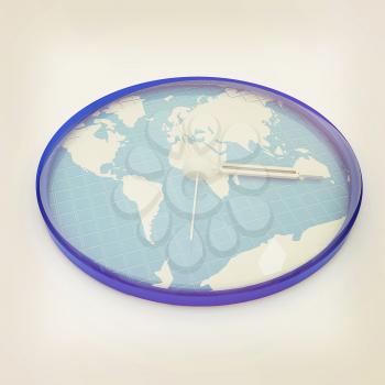 Clock of world map . 3D illustration. Vintage style.