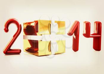 Abstract 3d illustration of text 2014 with present box on a white background . 3D illustration. Vintage style.