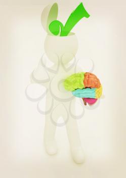 3d people - man with half head, brain and trumb up. Choice concept. 3D illustration. Vintage style.