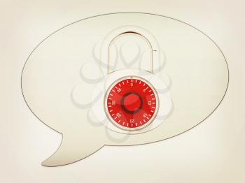 messenger window icon. Security concept with metal locked combination pad lock . 3D illustration. Vintage style.