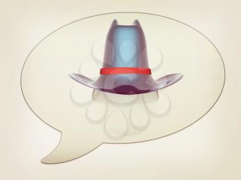 messenger window icon. 3d blue metallic hats on white ball. Sapport icon . 3D illustration. Vintage style.