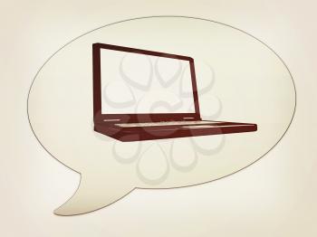 messenger window icon and Laptop Computer PC. 3D illustration. Vintage style.