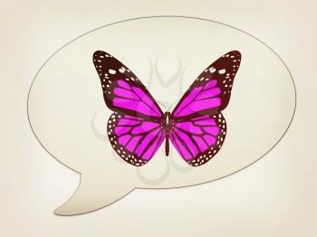 messenger window icon and red butterfly . 3D illustration. Vintage style.