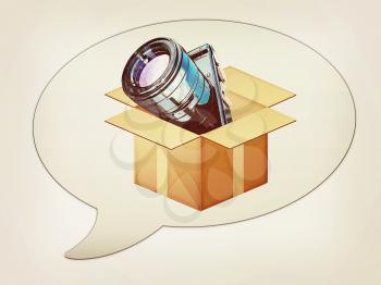 messenger window icon and camera out of the box . 3D illustration. Vintage style.