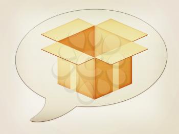 messenger window icon and Cardboard box. 3D illustration. Vintage style.