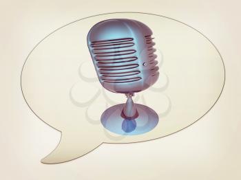 messenger window icon and blue metal microphone . 3D illustration. Vintage style.