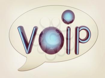 messenger window icon and Blue metallic word VoIP . 3D illustration. Vintage style.