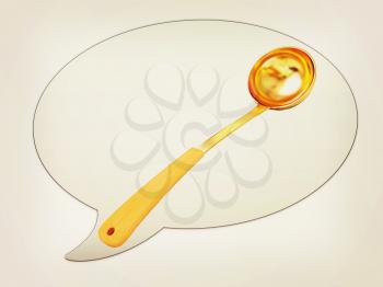 messenger window icon and gold soup ladle. 3D illustration. Vintage style.