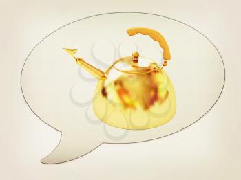 messenger window icon and glossy golden kettle . 3D illustration. Vintage style.
