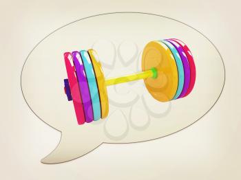 messenger window icon and dumbbell . 3D illustration. Vintage style.