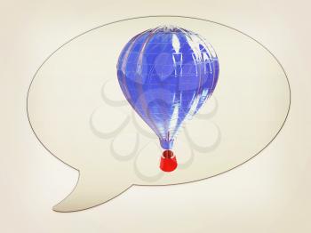 messenger window icon and Hot Air Balloons with Gondola. 3D illustration. Vintage style.