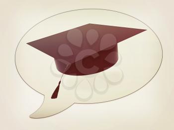 messenger window icon and Graduation hat . 3D illustration. Vintage style.