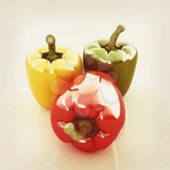 sweet pepper on white background . 3D illustration. Vintage style.