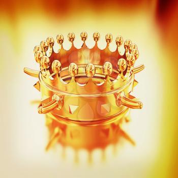 Gold crown isolated on gold background . 3D illustration. Vintage style.