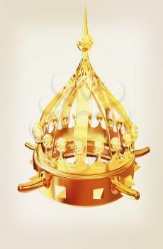 Gold crown isolated on white background . 3D illustration. Vintage style.