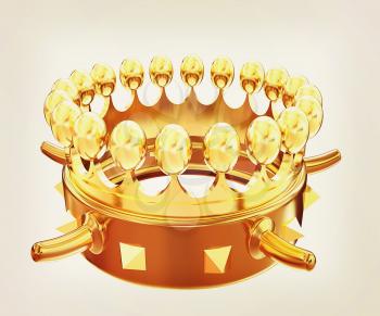 Gold crown isolated on white background . 3D illustration. Vintage style.