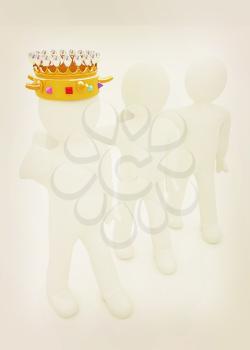 3d people - man, person with a golden crown and 3d man. 3D illustration. Vintage style.