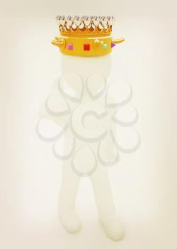 3d people - man, person with a golden crown. King . 3D illustration. Vintage style.