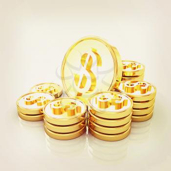 gold coin ctack on a white background . 3D illustration. Vintage style.