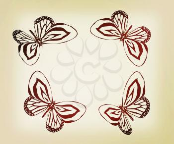 fancy butterflies. 3D illustration. Vintage style.