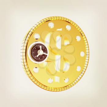 safe in the form of dollar coin icon. 3D illustration. Vintage style.