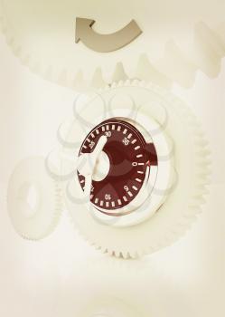 gears with lock. 3D illustration. Vintage style.