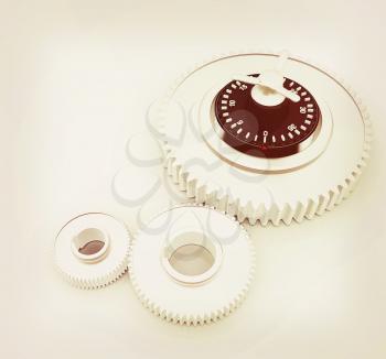 gears with lock. 3D illustration. Vintage style.