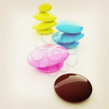 Colorfull spa stones. 3d icon. 3D illustration. Vintage style.