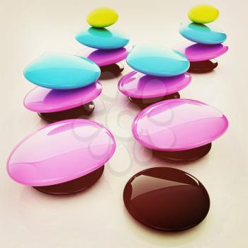 Colorfull spa stones. 3d icon. 3D illustration. Vintage style.