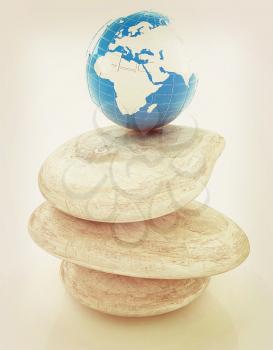 earth on spa stones. 3d icon . 3D illustration. Vintage style.