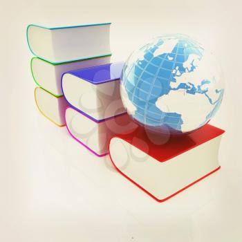 Glossy Books Icon isolated on a white background and earth. 3D illustration. Vintage style.