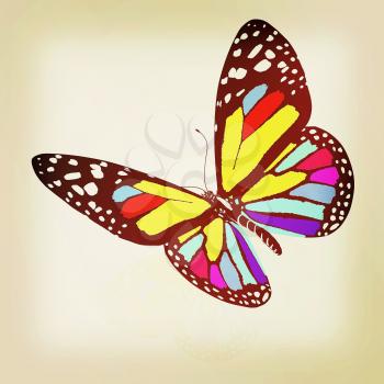Сolorful butterfly. 3D illustration. Vintage style.