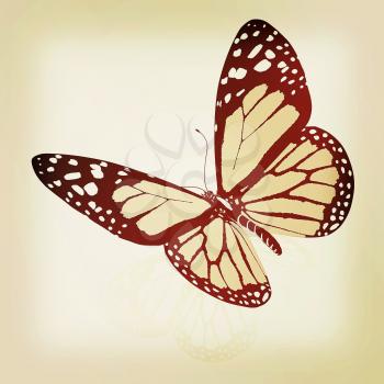 Black and white beautiful butterfly. High quality rendering. 3D illustration. Vintage style.