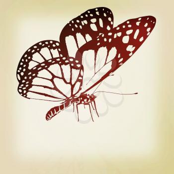 Black and white beautiful butterfly. High quality rendering. 3D illustration. Vintage style.