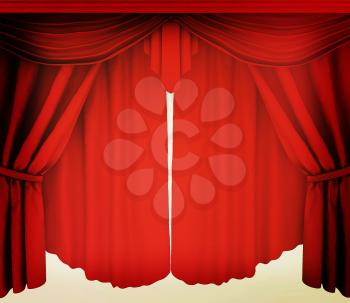 Red curtains isolated on a white background . 3D illustration. Vintage style.