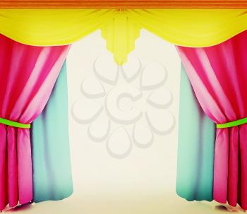 Colorfull curtains. 3D illustration. Vintage style.